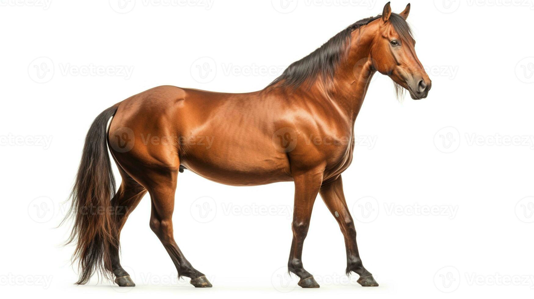 AI generated Bay Horse on White Background. Animal, Mammal, Ranch, Pet photo