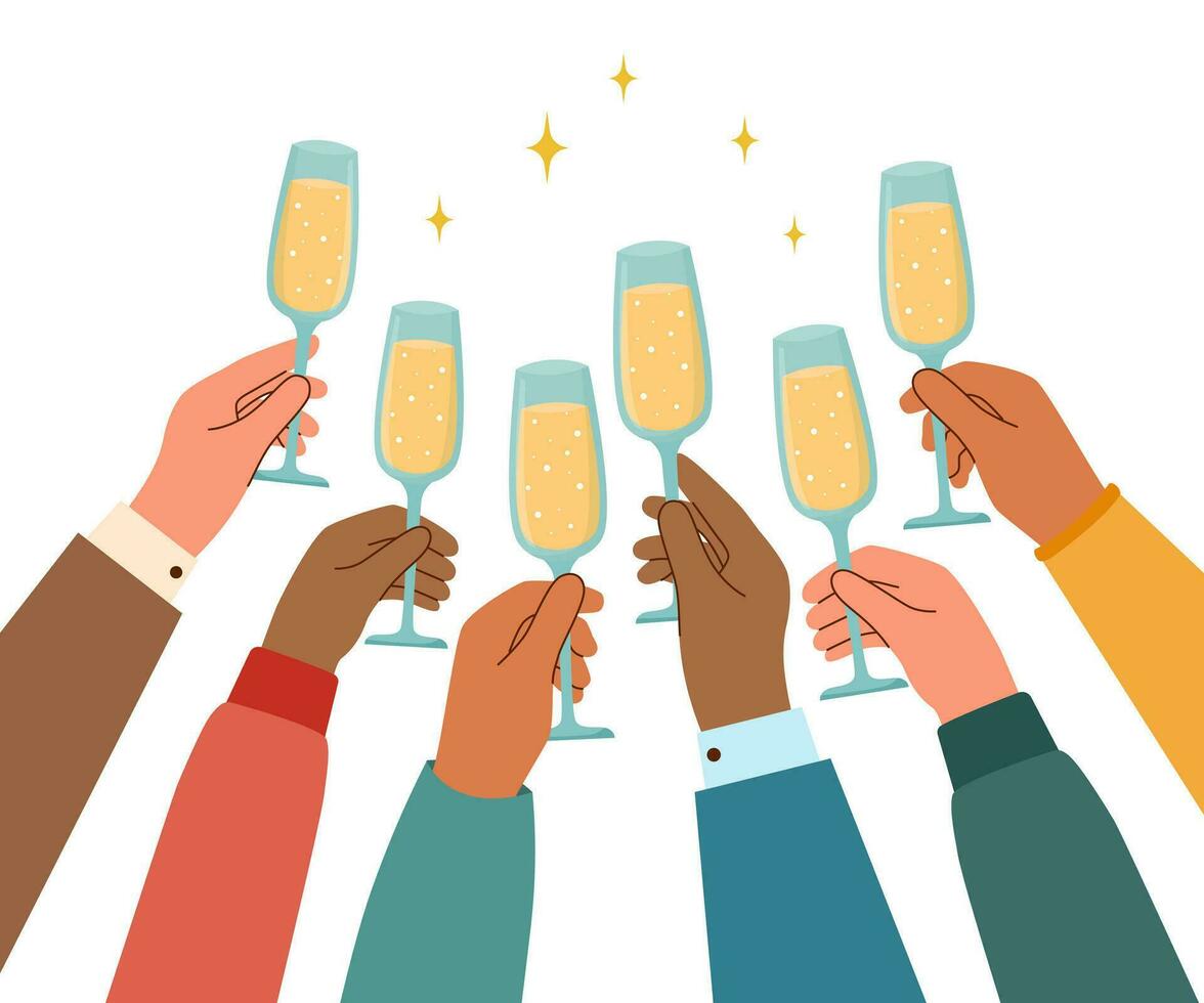 Hands with champagne flutes vector