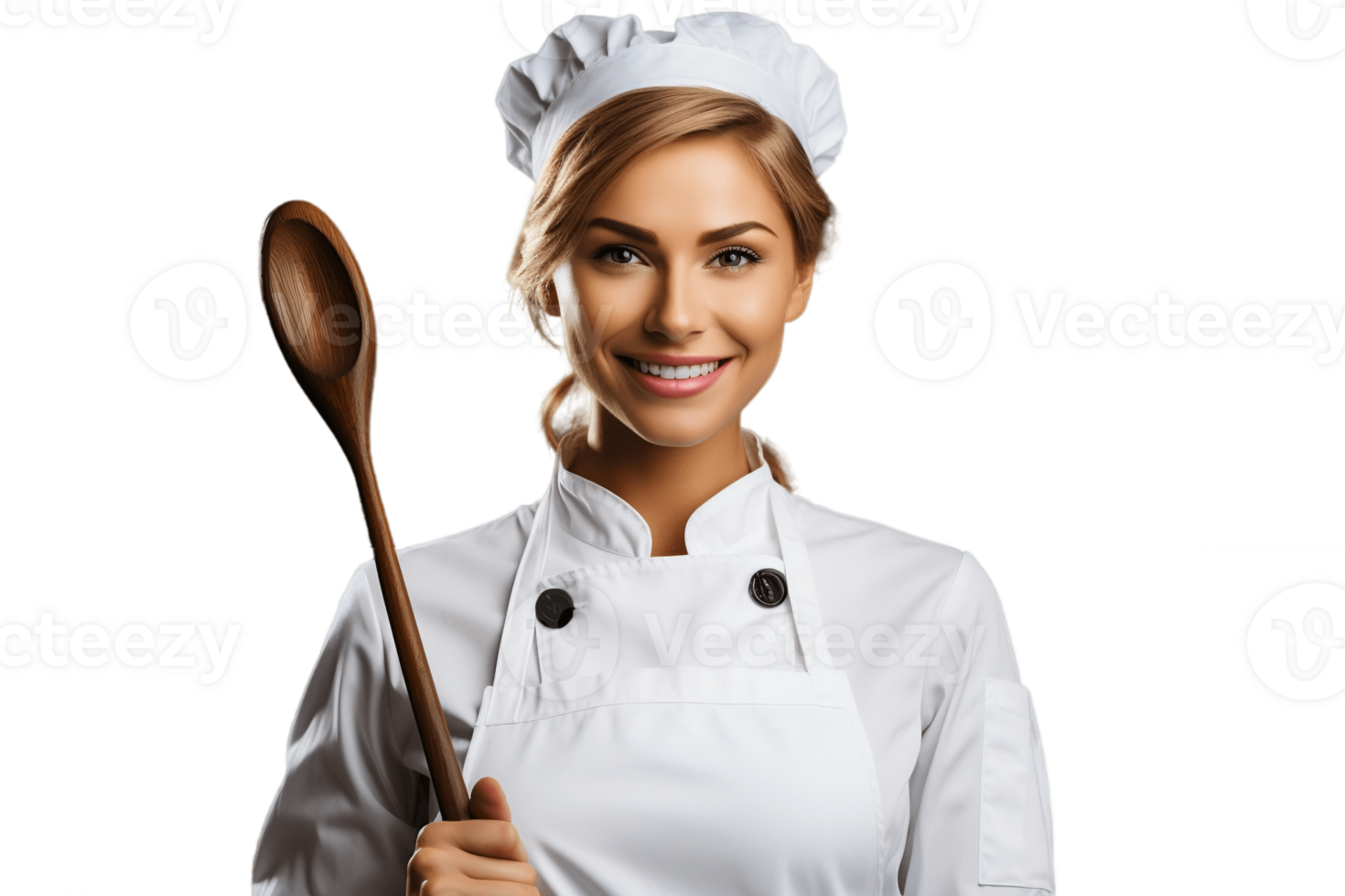 AI generated Female Chef Wearing Apron, Smiling with Whisk on Transparent Background. AI png