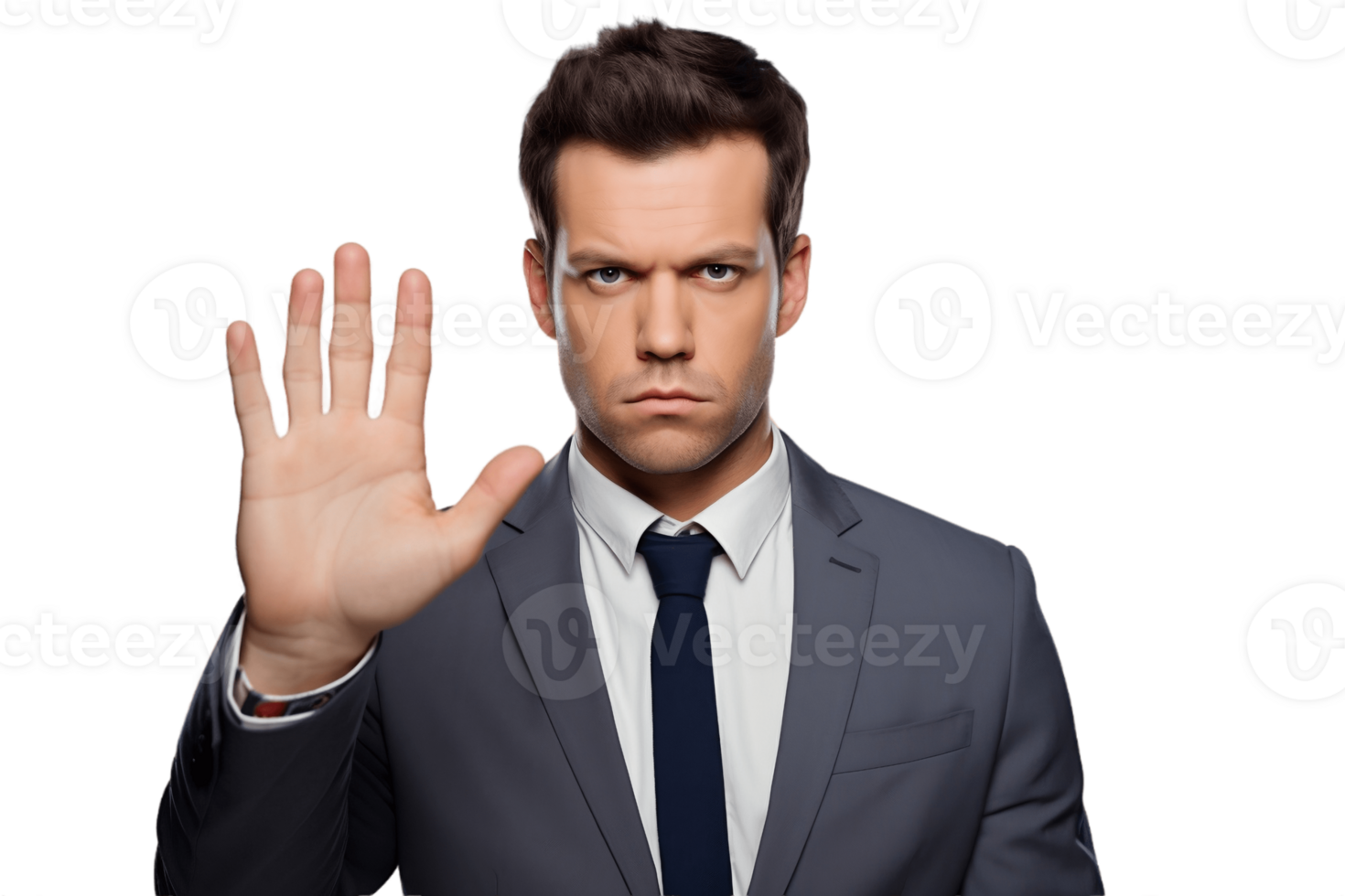 ai generado grave empresario con detener mano gesto, aislado en transparente antecedentes. ai png