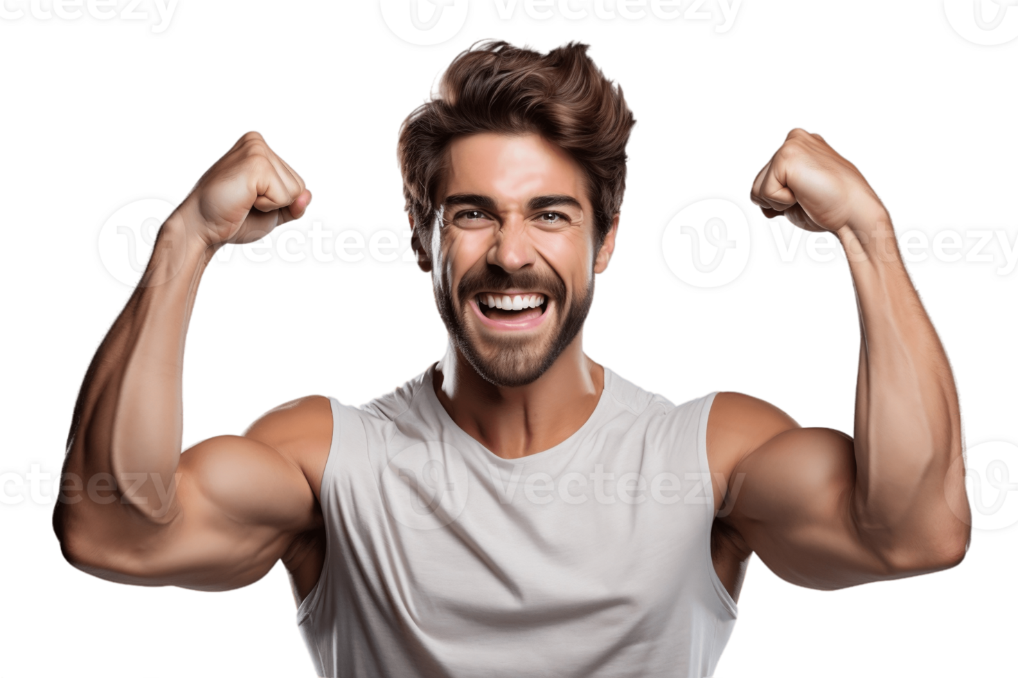 AI generated Happy Male Athlete Flexing Muscle - Face Shot Isolated on Transparent Background. AI png