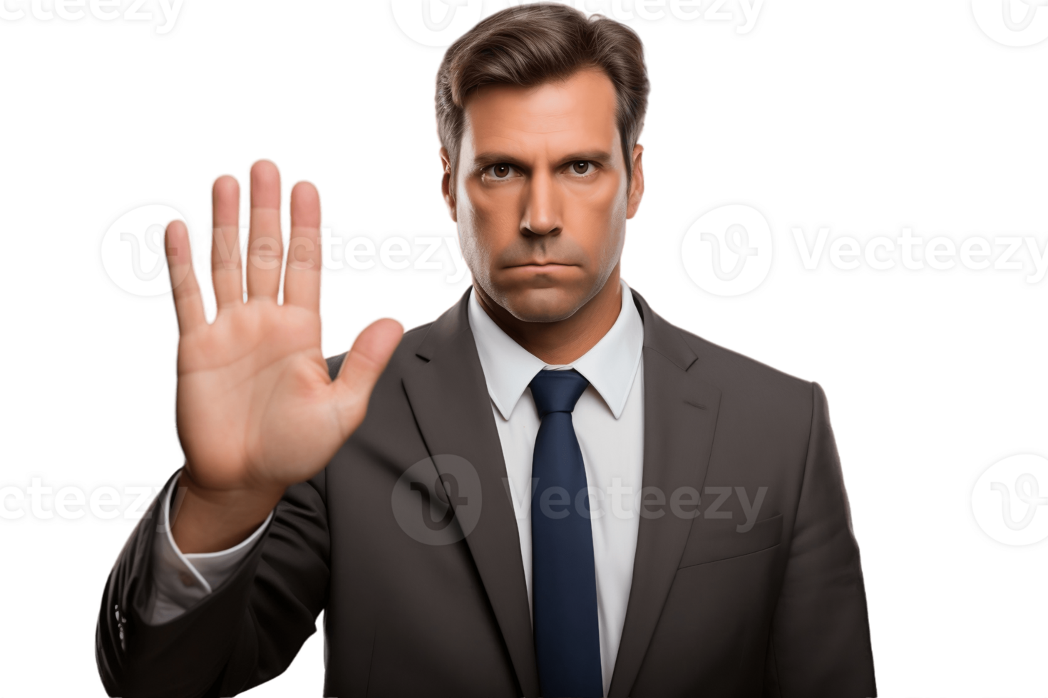 AI generated Serious Businessman with Stop Hand Gesture, Isolated on Transparent Background. AI png