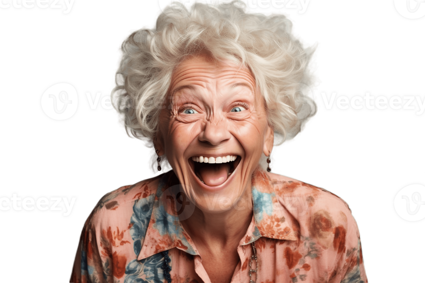 AI generated Happy Grandmother's Face Shot Isolated on Transparent Background. AI png