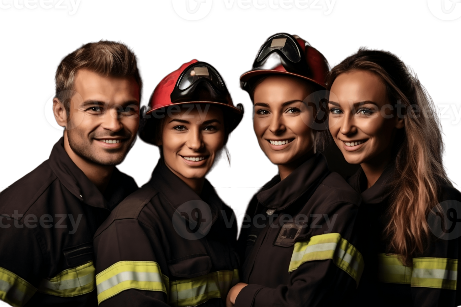 AI generated Happy Firefighter Team with Crossed Arms Isolated on Transparent Background. AI png