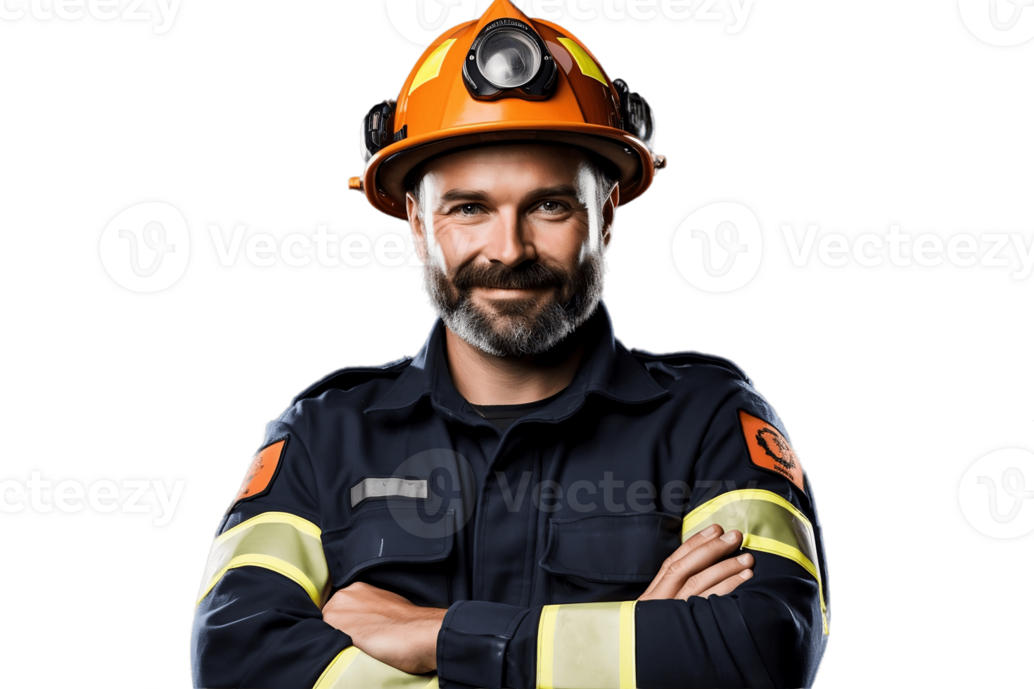 AI generated Happy Firefighter Crossing Arms Isolated on Transparent Background. AI png