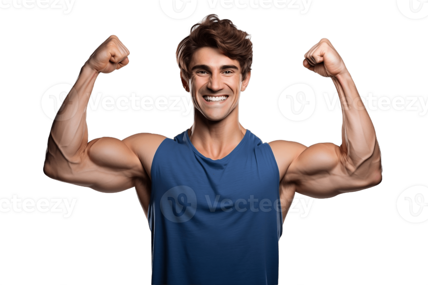 AI generated Happy Male Athlete Flexing Muscle - Face Shot Isolated on Transparent Background. AI png