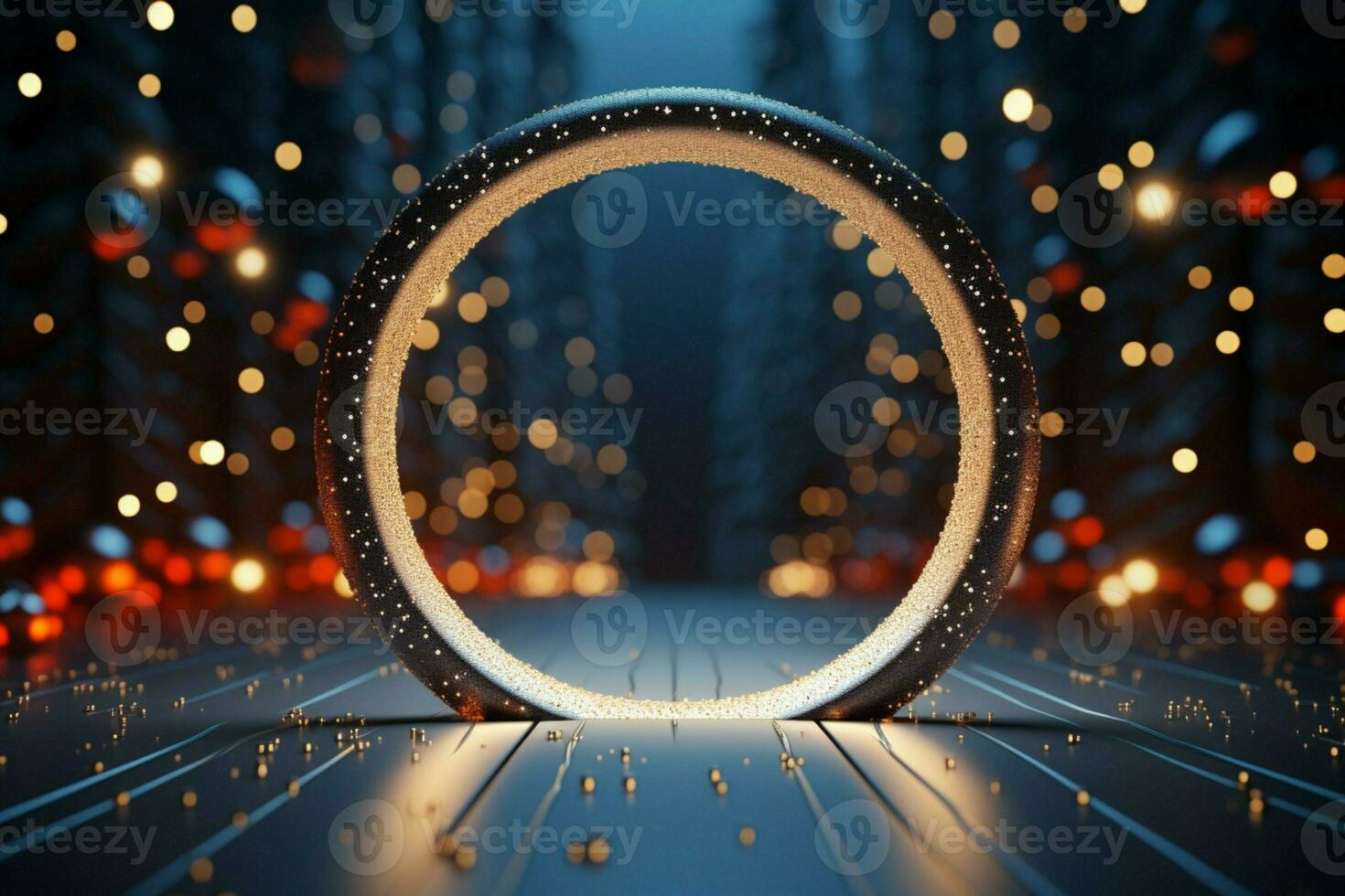 AI generated Elegantly designed 3D circle frame background perfect for Merry Christmas and Happy New Year AI Generated photo