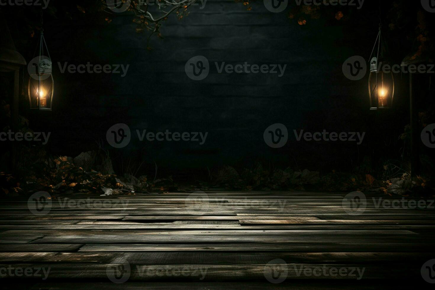 AI generated Haunting Halloween Dark horror background sets a mysterious stage with wooden planks AI Generated photo