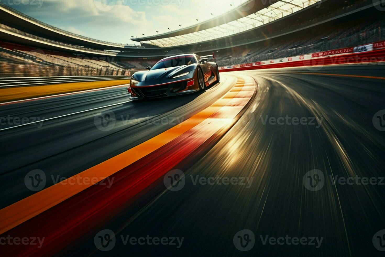 AI generated High speed racing track with blurred traffic, conveying the thrill dynamically photo