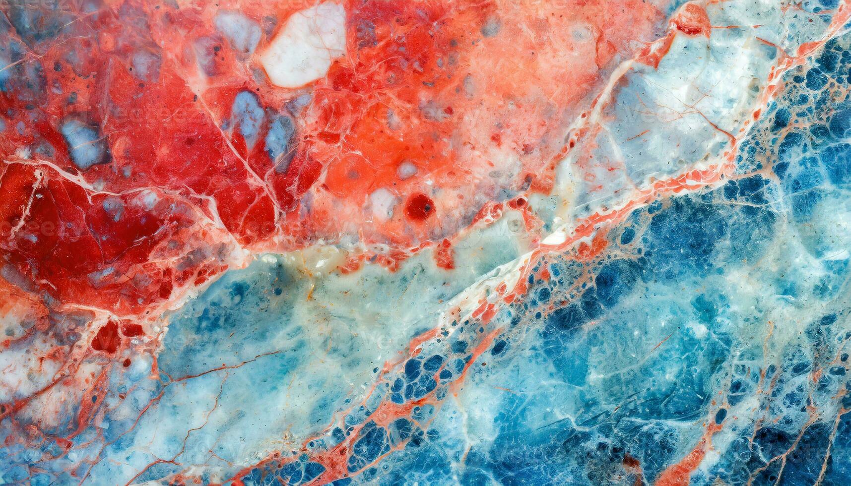 AI generated Abstract marble texture with cosmic look in blues, reds, and turquoise Fluid marble texture and organic pattern generated by ai photo