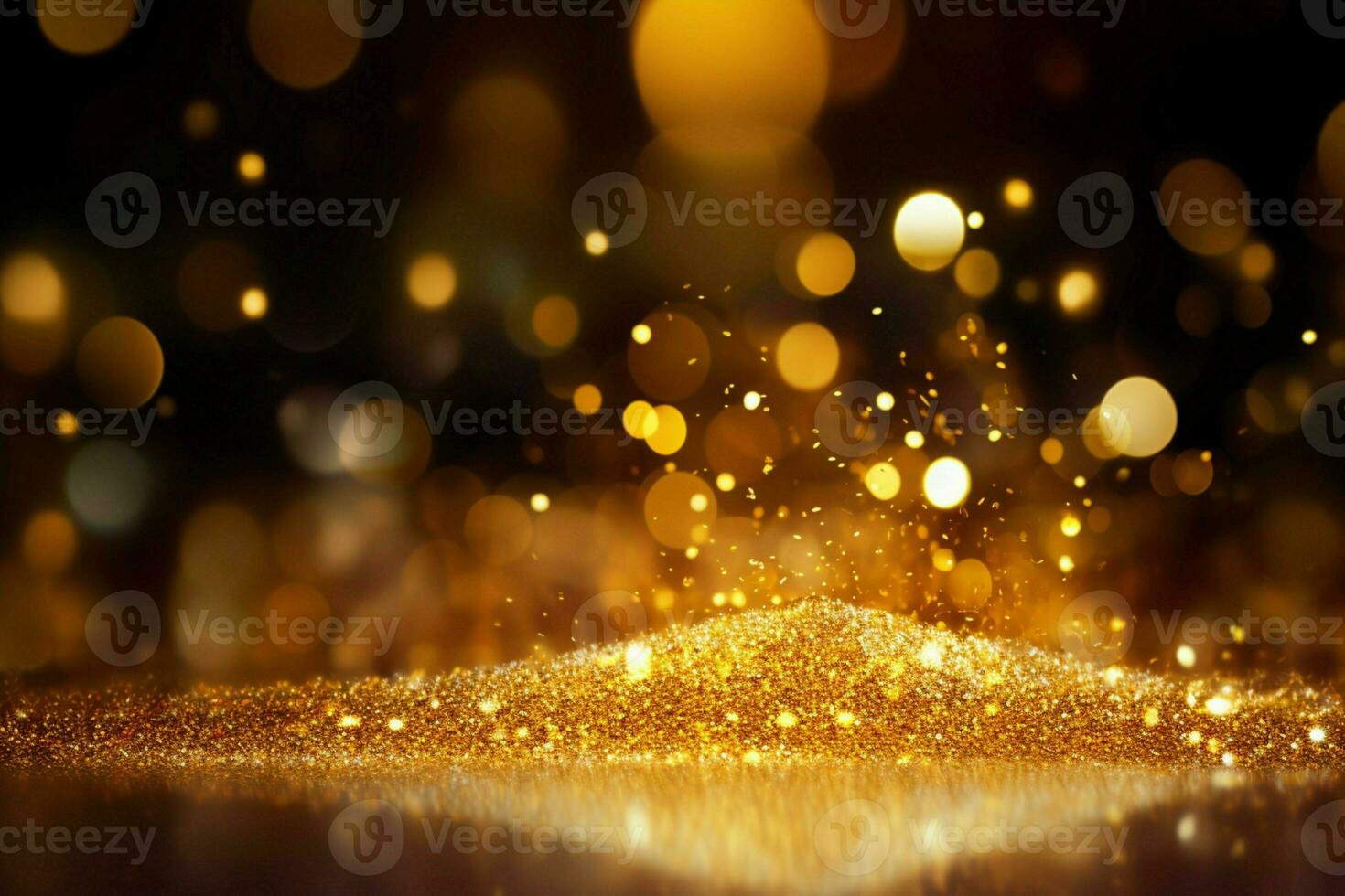 AI generated Anniversary glamour Golden glitter bokeh for a celebratory abstract background photo