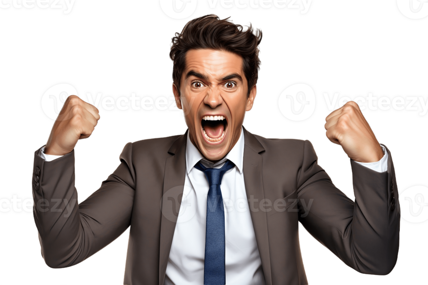 AI generated Successful Businessman Flexing Arms in Victory on Transparent Background. AI png