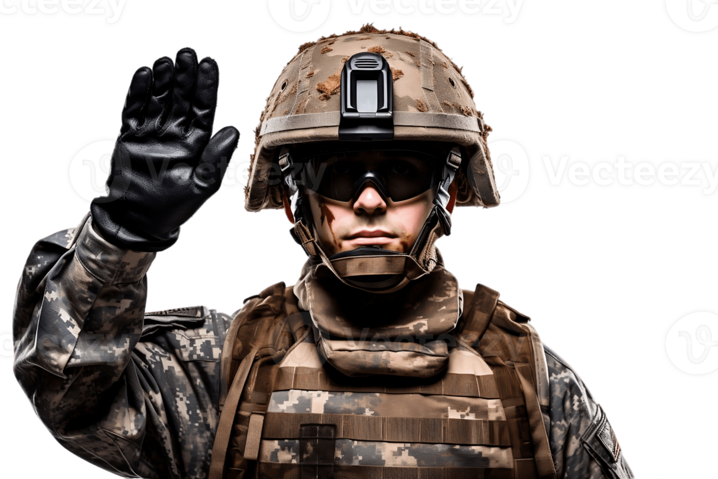 ai generiert männlich Militär- Personal salutieren - - Gesicht Schuss isoliert auf transparent Hintergrund. ai png
