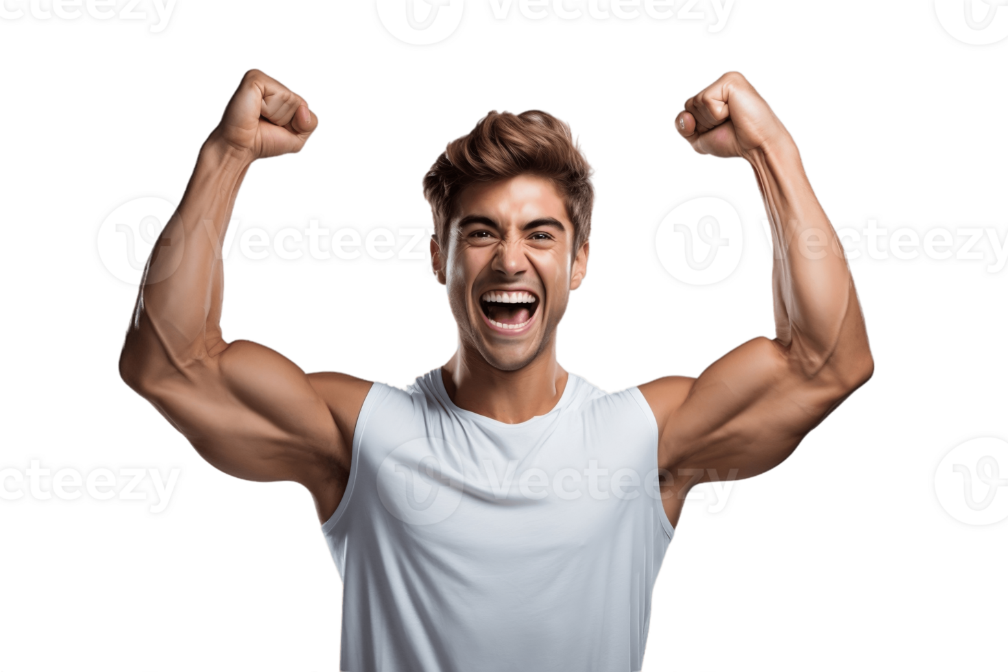 AI generated Happy Male Athlete Flexing Muscle - Face Shot Isolated on Transparent Background. AI png