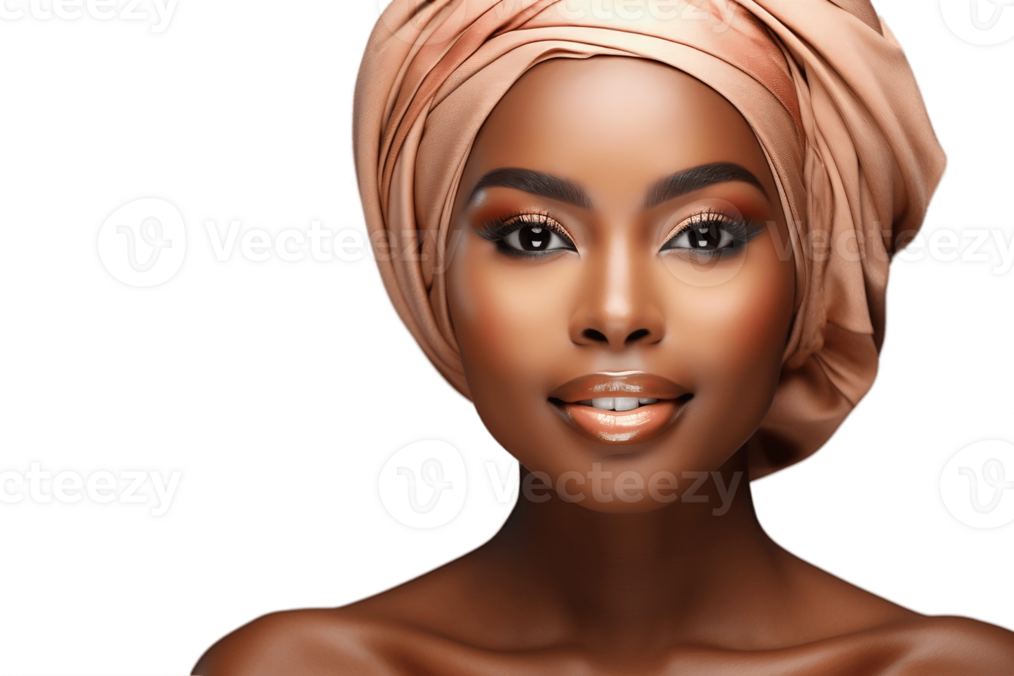 AI generated Happy African Model Woman Face Shot Isolated on Transparent Background. AI png