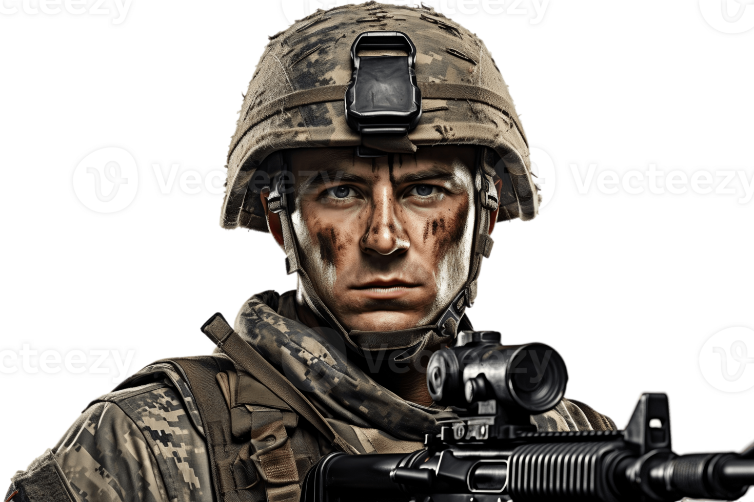 AI generated Soldier Holding Gun Isolated on Transparent Background. AI png