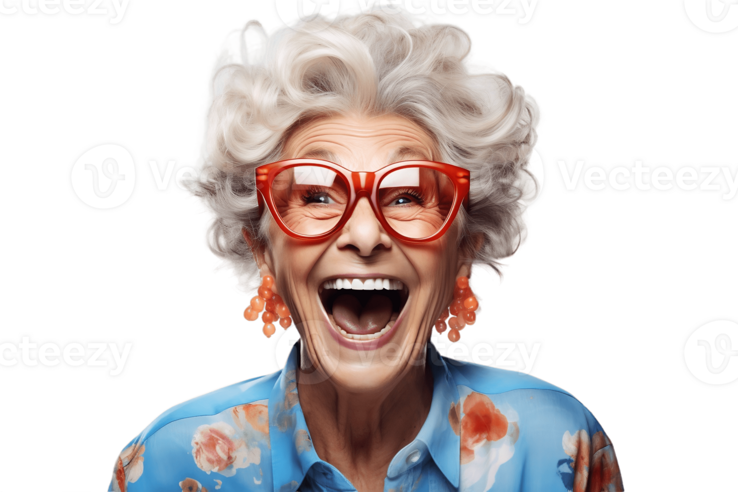 AI generated Happy Grandmother's Face Shot Isolated on Transparent Background. AI png