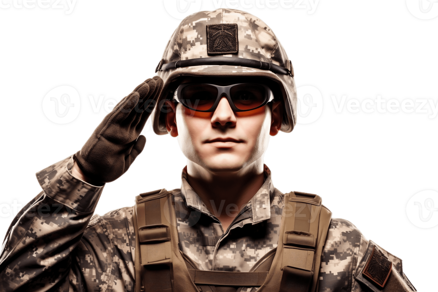 AI generated Military Personnel Salute - Face Shot Isolated on Transparent Background. AI png