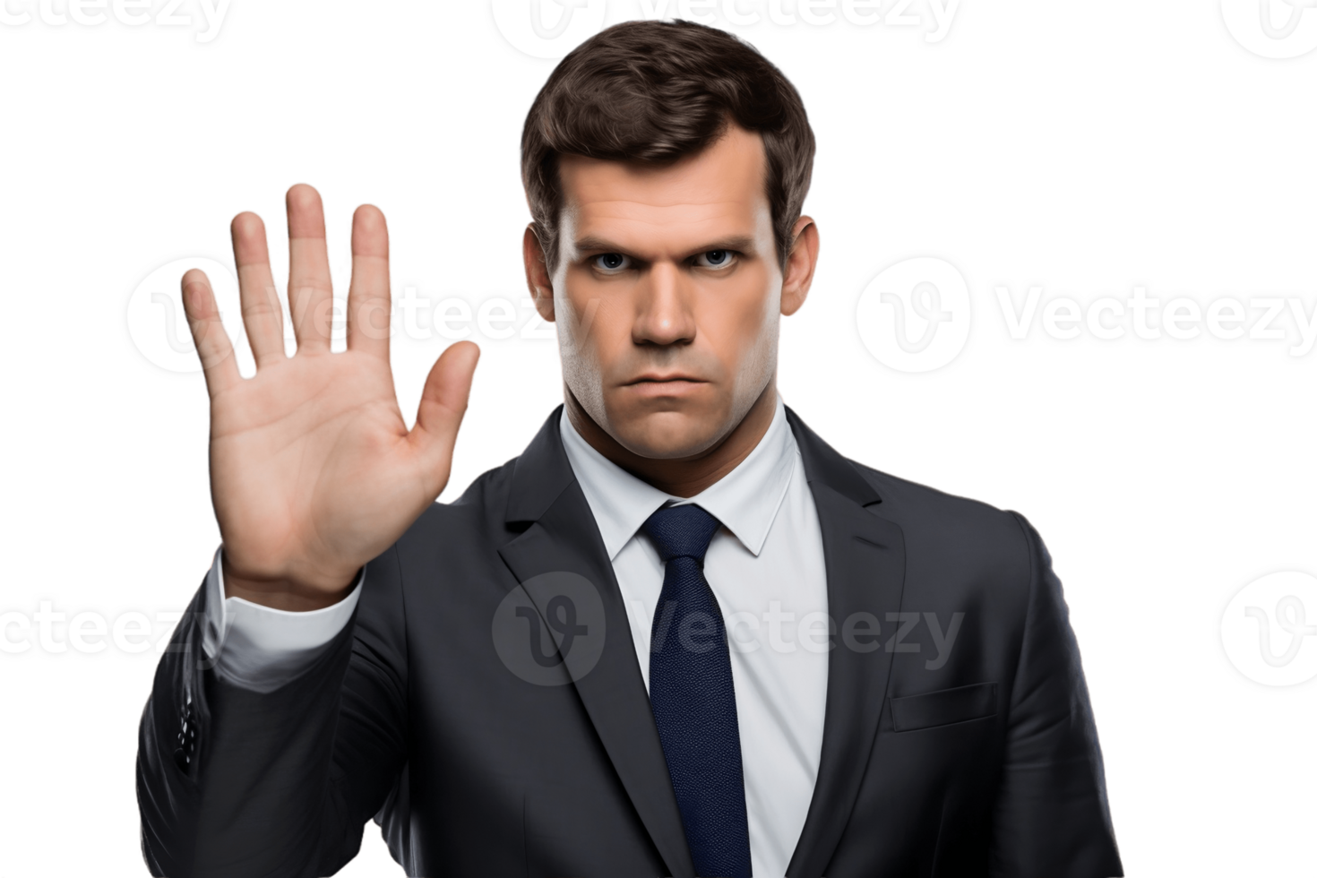 AI generated Serious Businessman with Stop Hand Gesture, Isolated on Transparent Background. AI png