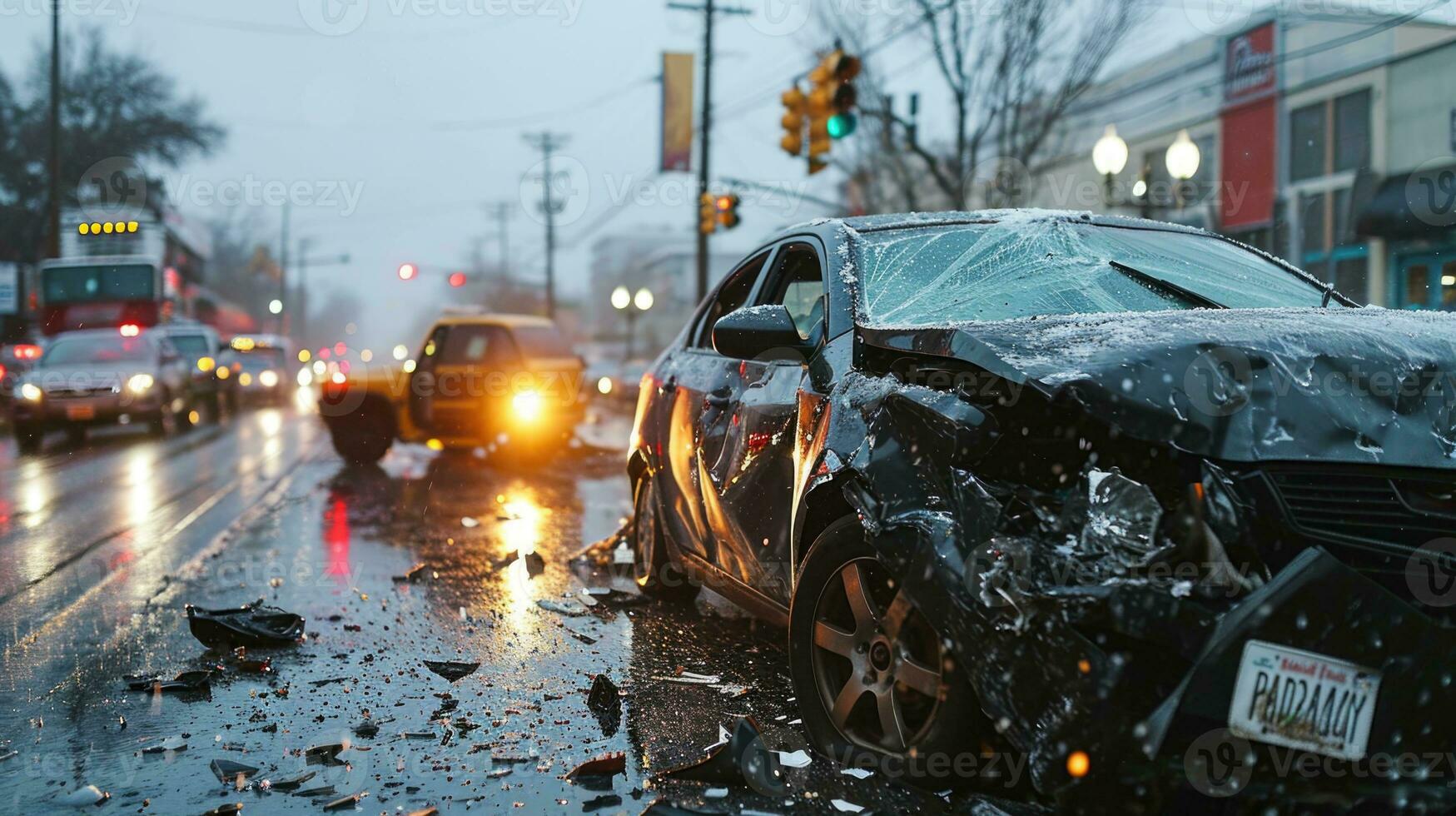 ai generado coche accidente en el calle en el ciudad, coche choque en el la carretera. foto