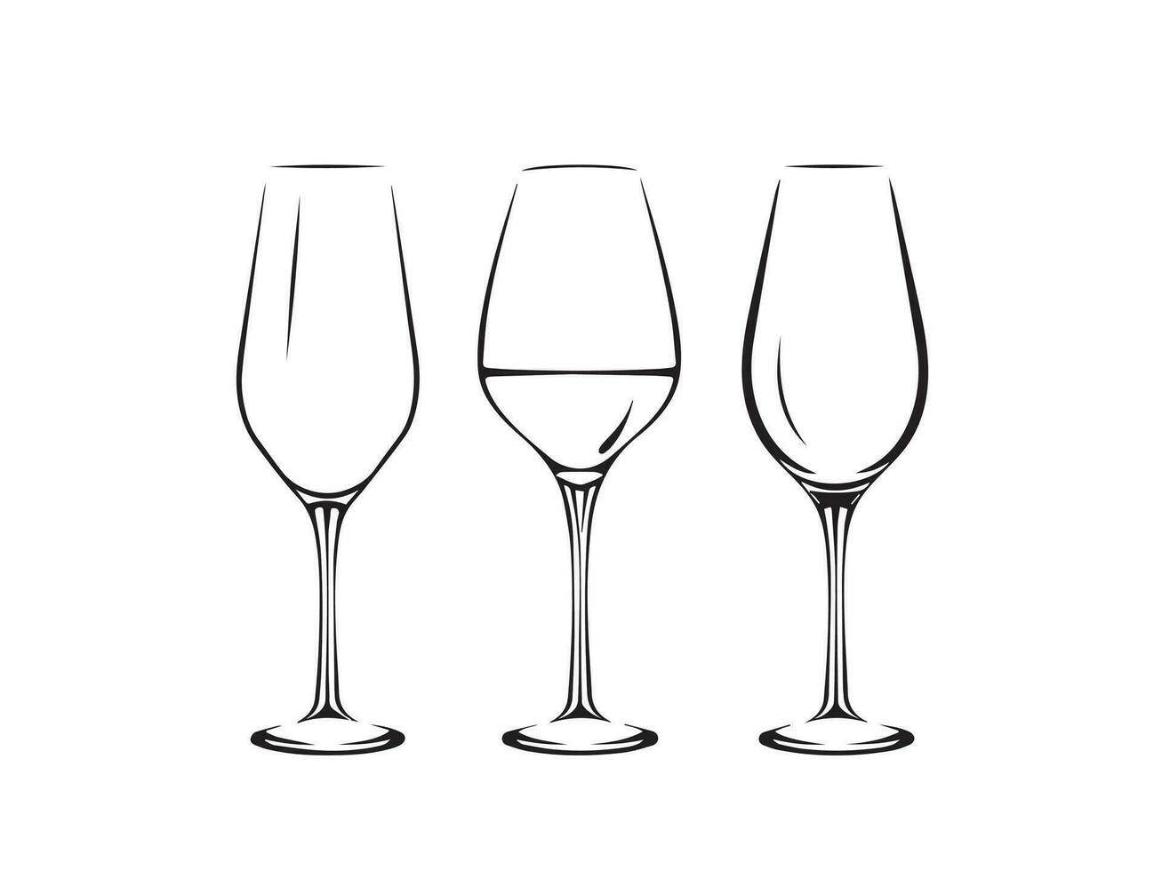 Wine Glass Ensemble, Vector Set of Elegant Glassware
