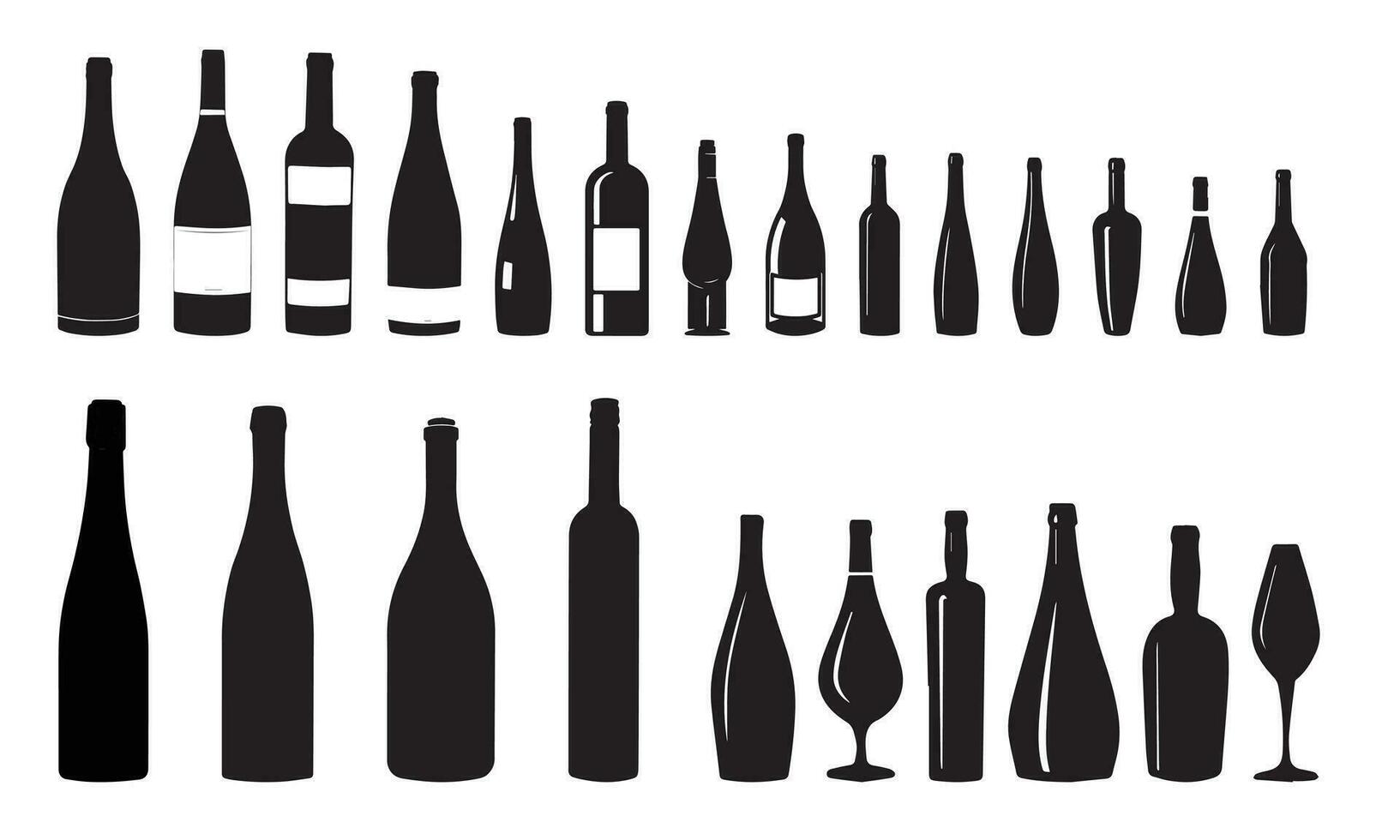 Bottle icon, silhouette wine bottles set vector, illustration, eps 10 vector