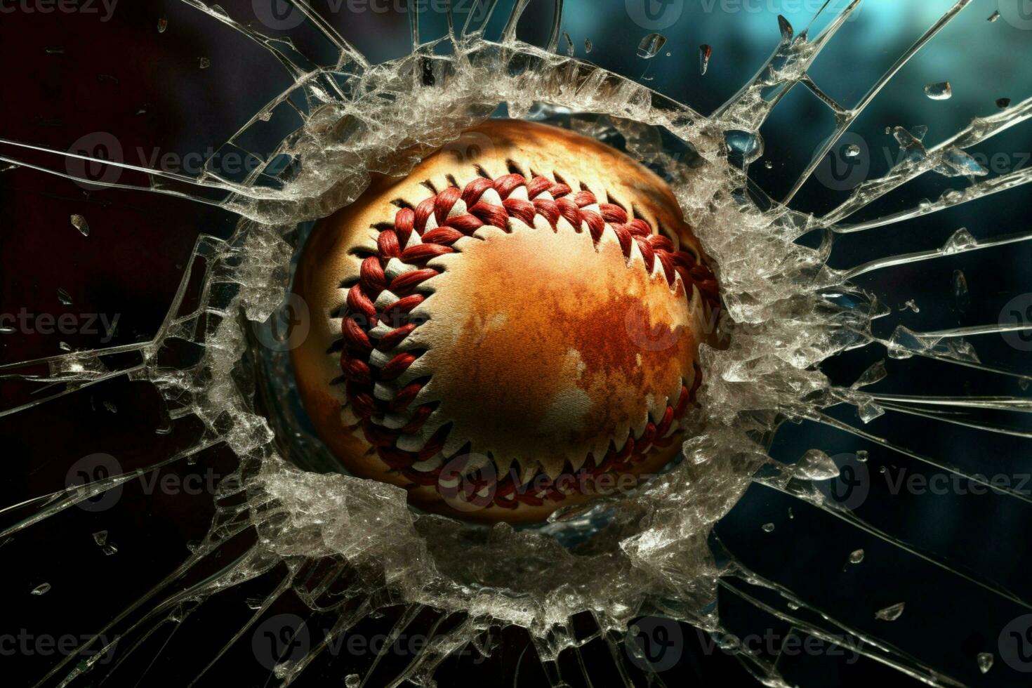 AI generated Baseball shatters boundaries, breaking through a window for design creativity photo