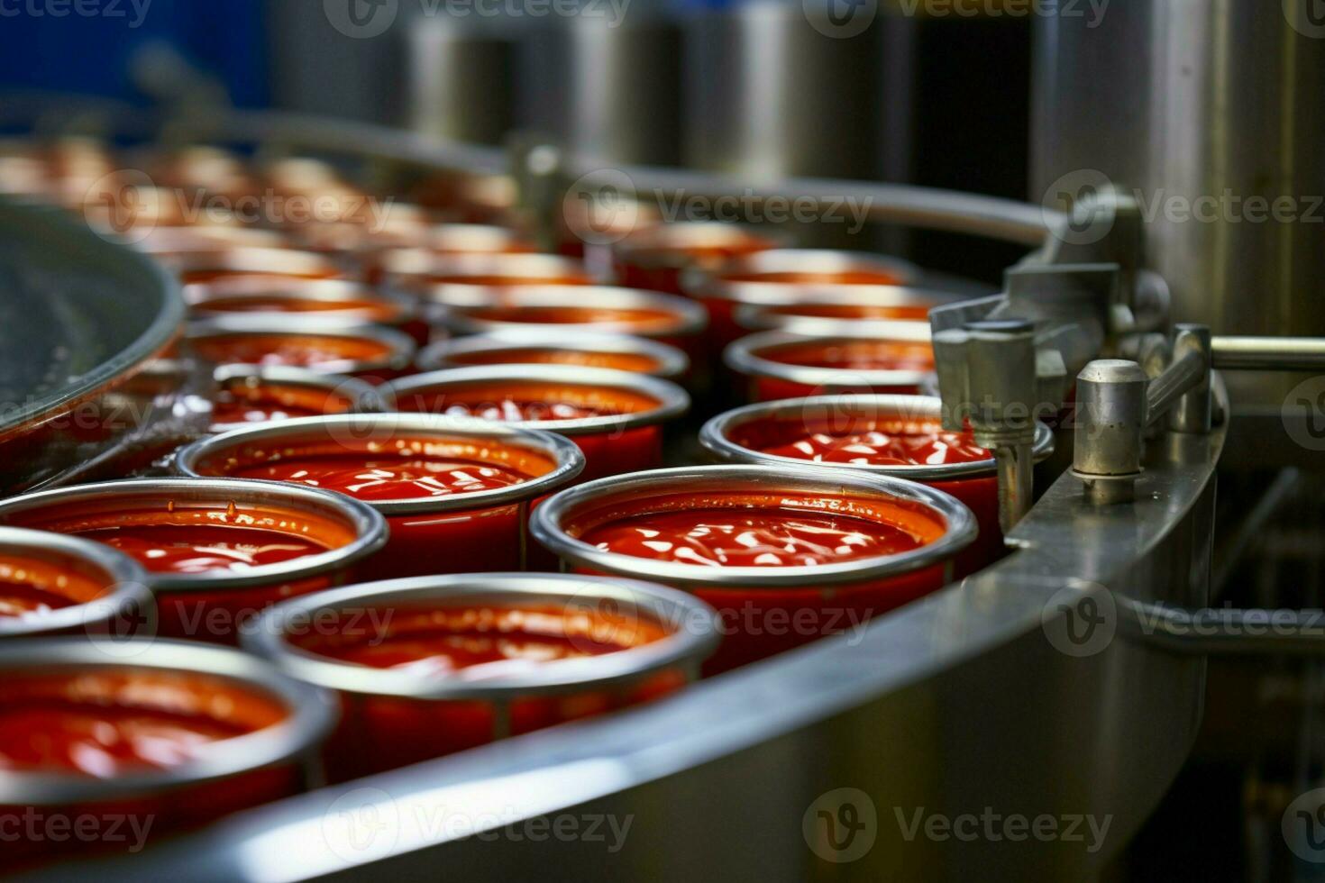 AI generated Conveyor belt magic Canned sardines in tomato sauce production line photo