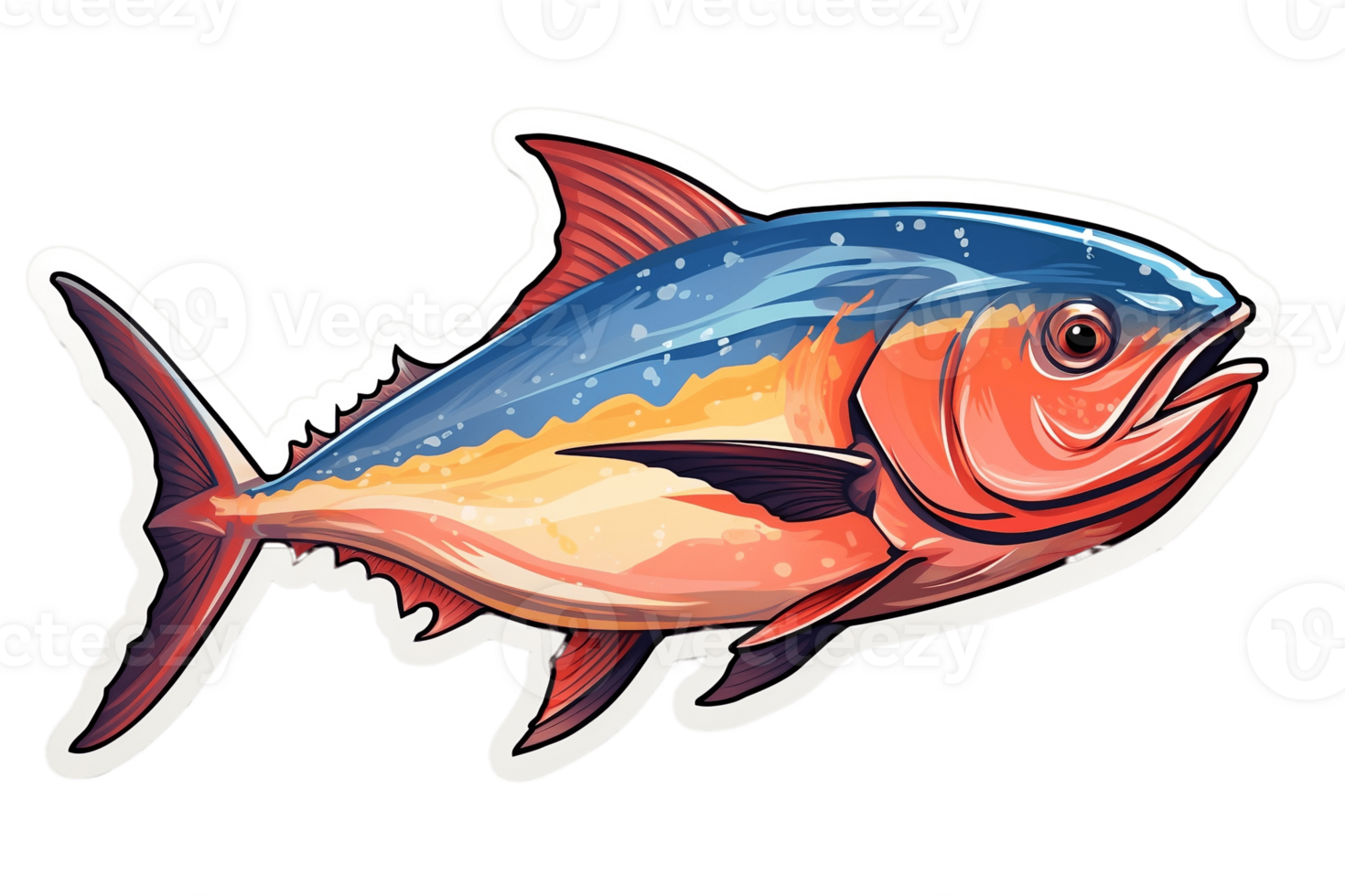 AI generated Cartoon Tuna Sticker on a transparent Background. AI png