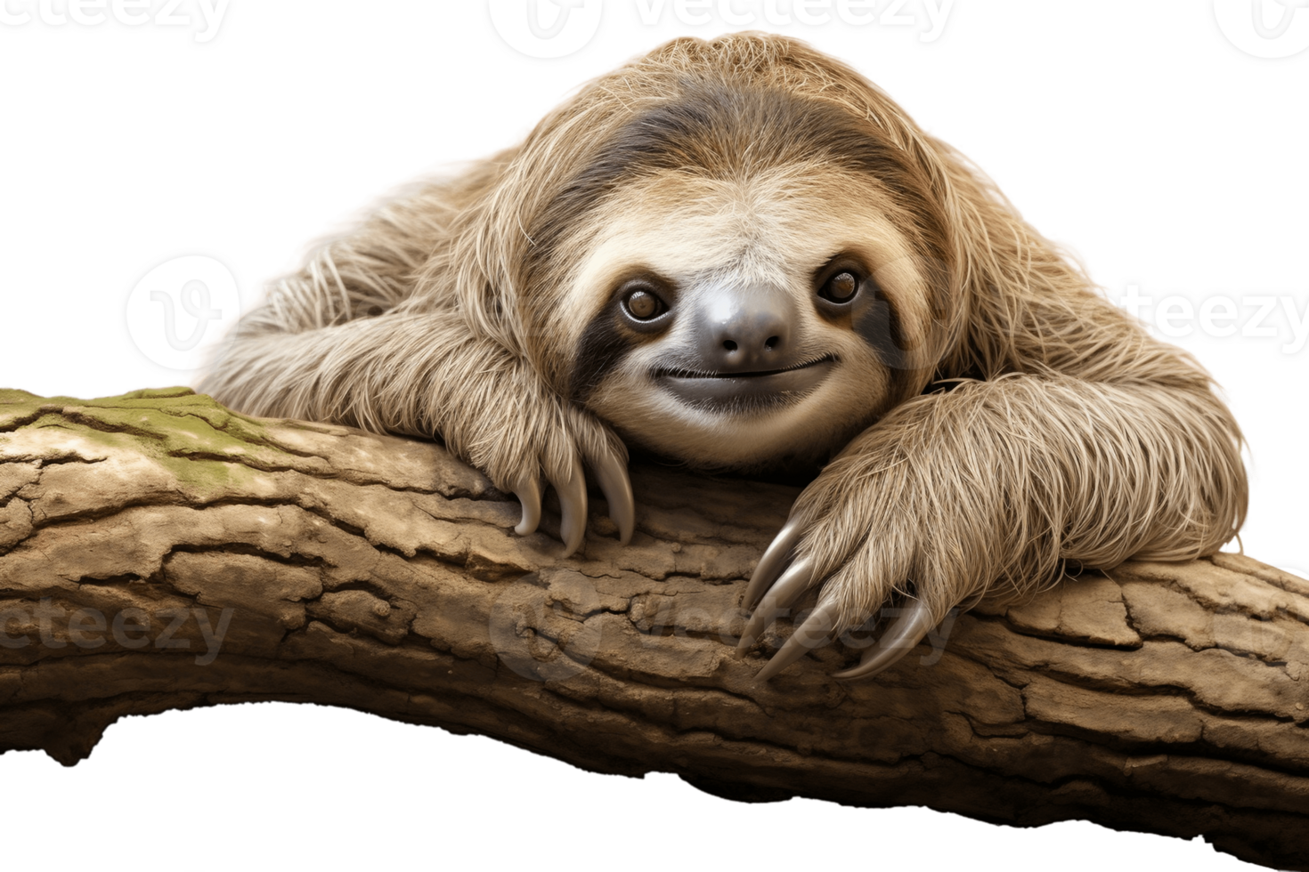 AI generated Sloth on Branch Isolated on Transparent Background. AI png