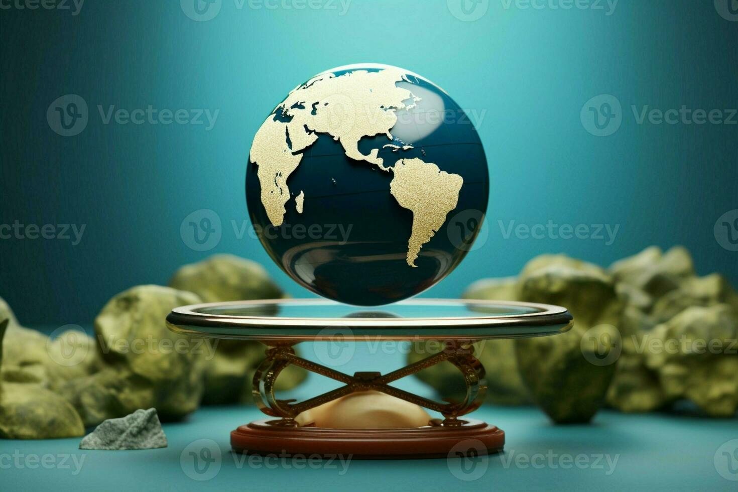 AI generated Lifes equilibrium Earth globe and heart on scales, 3D photo