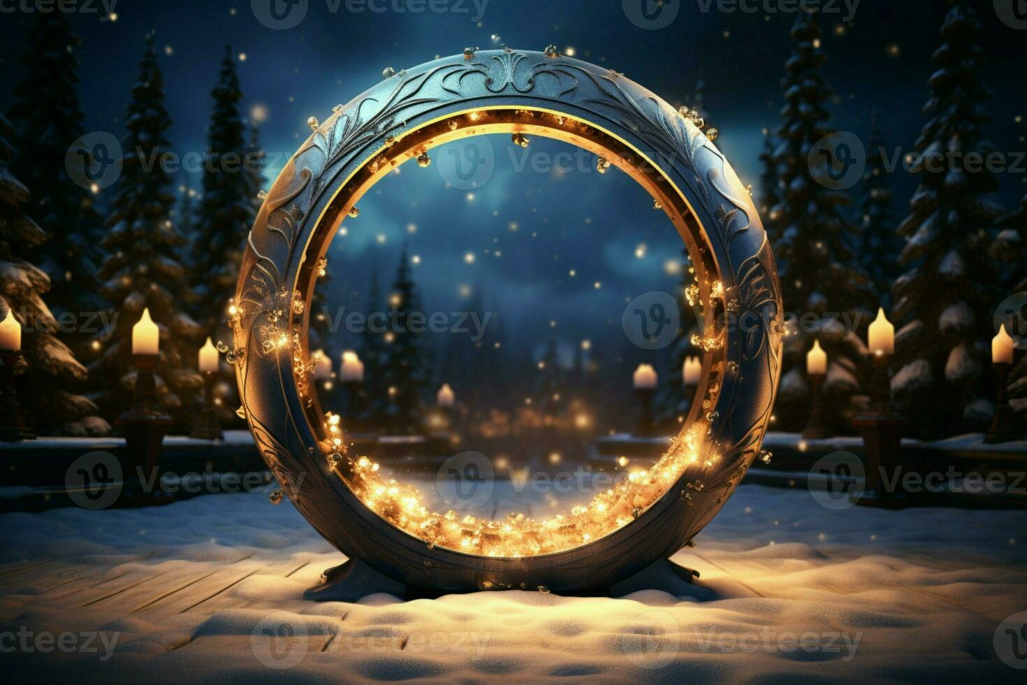 AI generated Festive 3D circle A frame background for celebrating the beauty of Christmas and New Year AI Generated photo