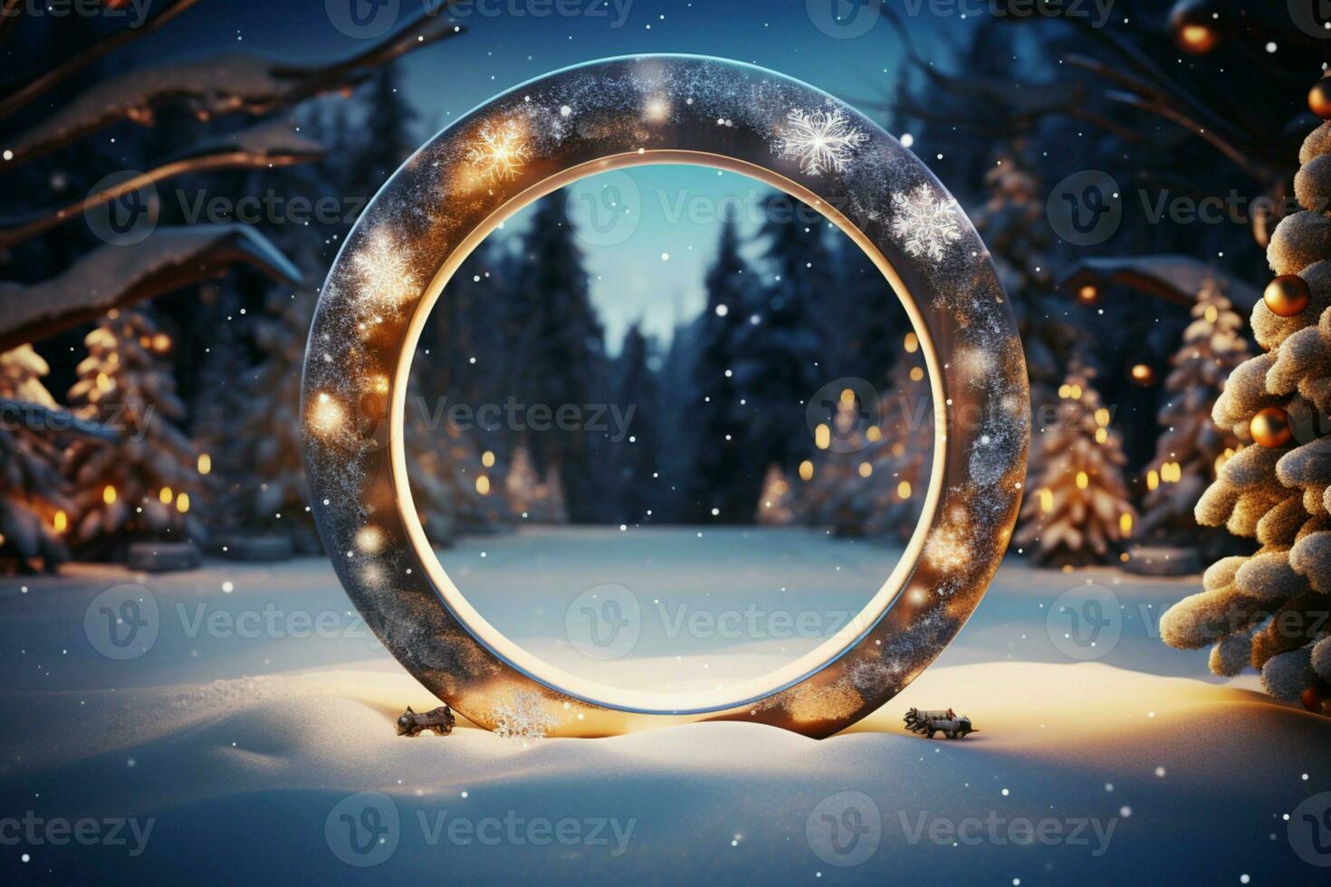 AI generated Festive 3D circle A frame background for celebrating the beauty of Christmas and New Year AI Generated photo