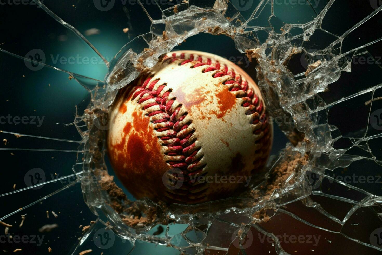 AI generated Design inspiration Baseball breaks through a broken window, compelling visuals photo