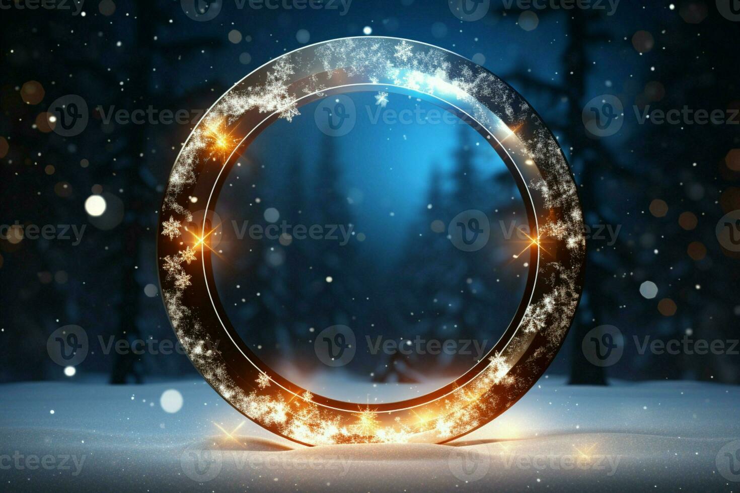 AI generated 3D circle frame a beautiful backdrop to celebrate Merry Christmas and Happy New Year AI Generated photo