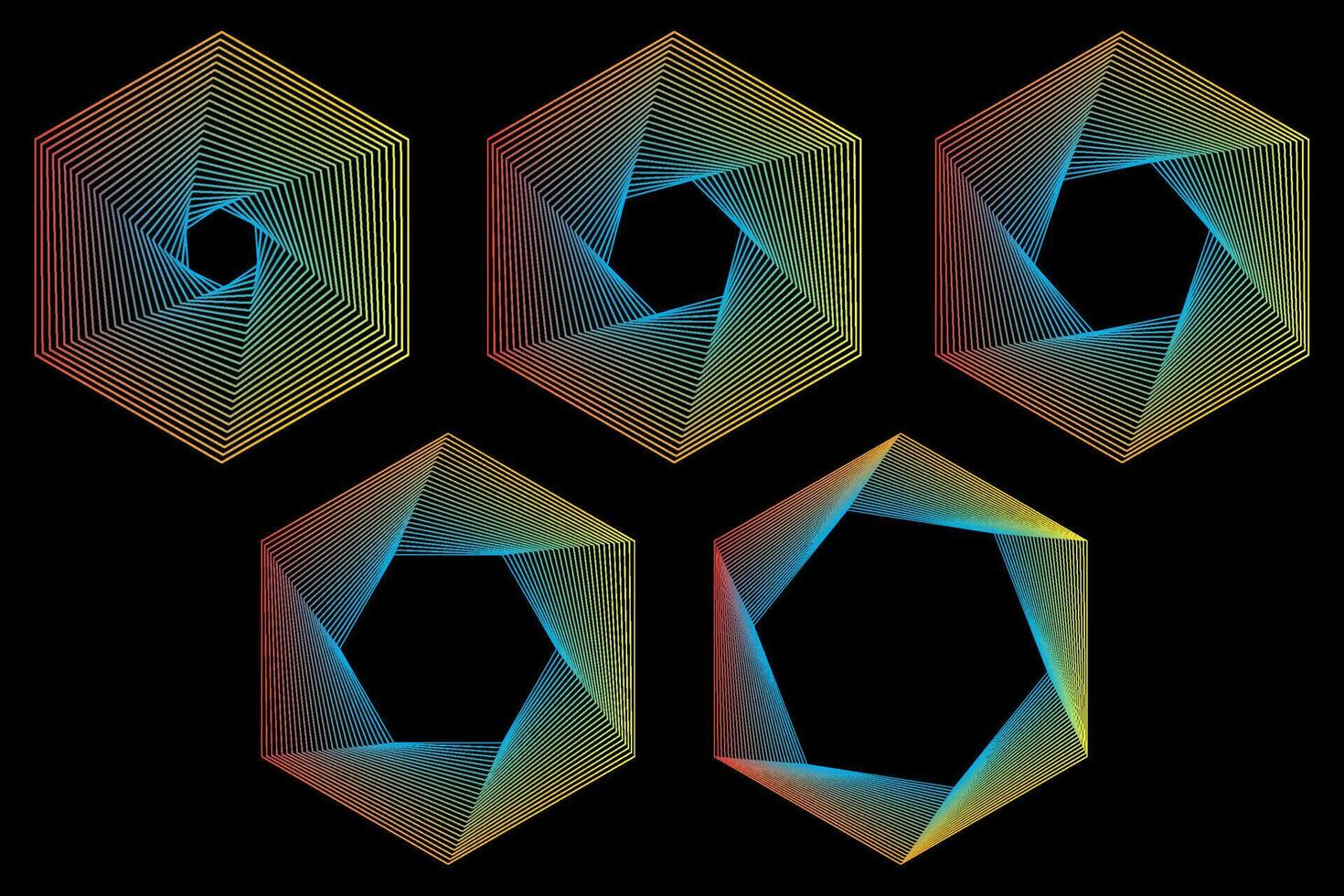 Set of abstract geometric shapes on black background vector
