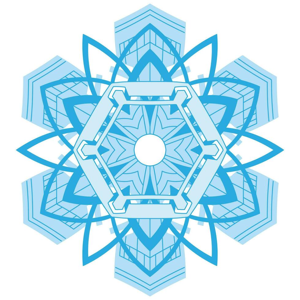 Big crystal snowflake in blue colors on white background. vector