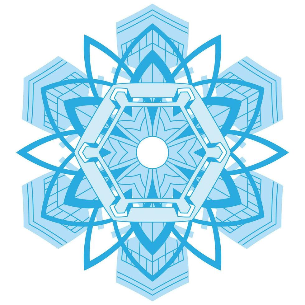 Big crystal snowflake in blue colors on white background. vector