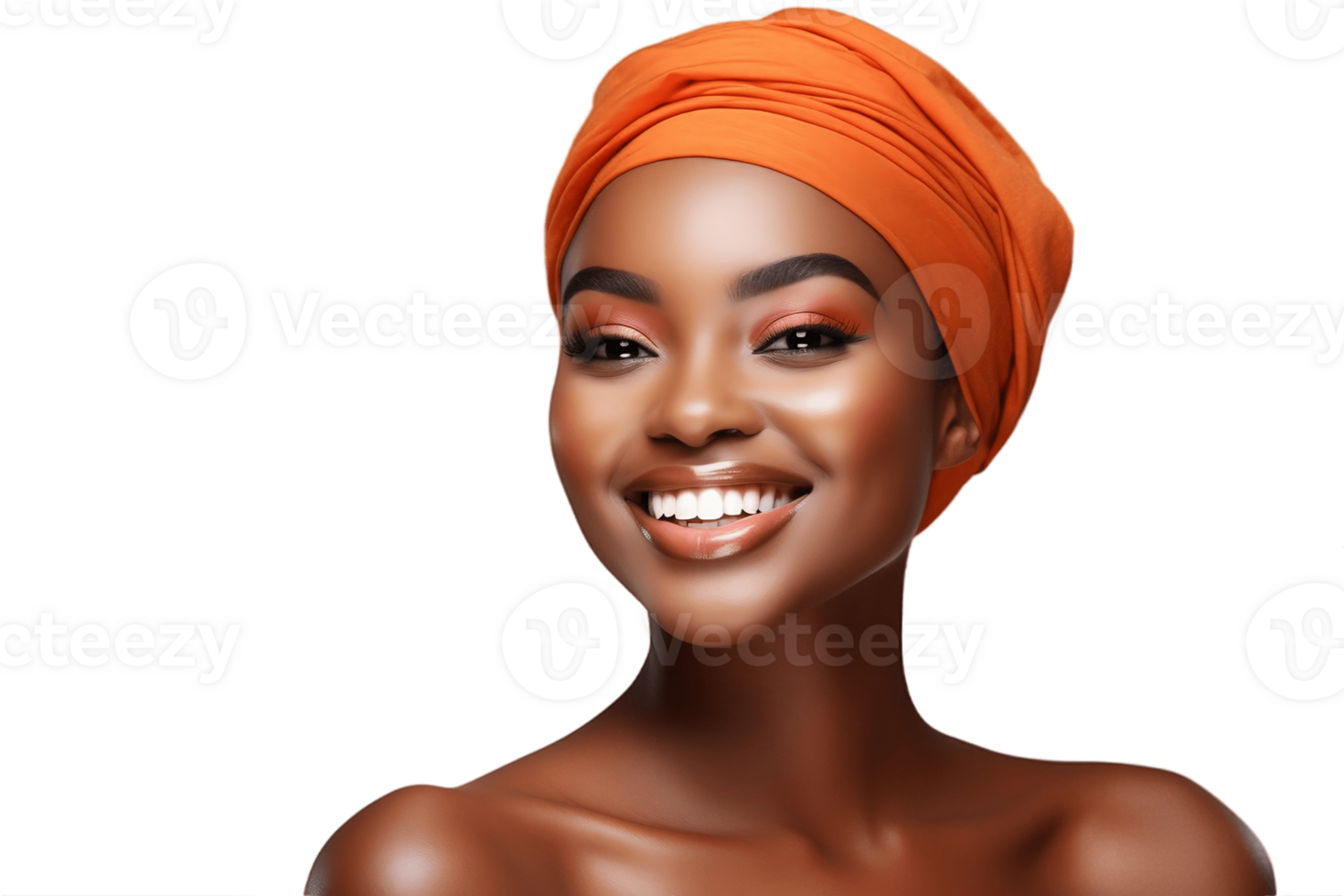 AI generated Happy African Model Woman Face Shot Isolated on Transparent Background. AI png