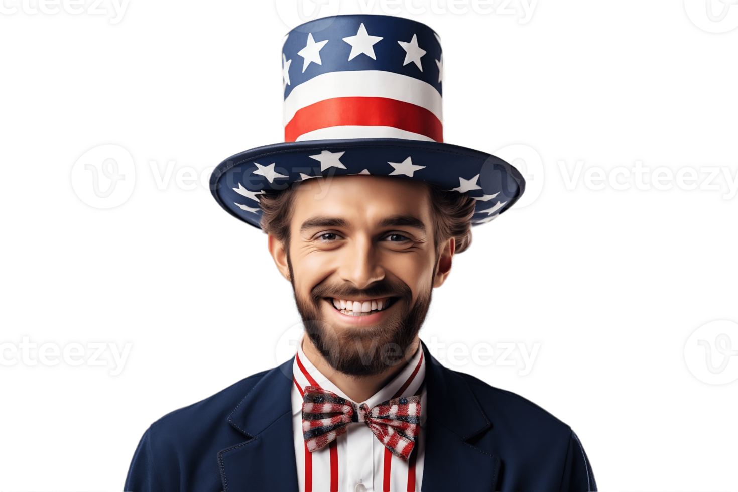 AI generated Happy Female American with Face Paint American Flag on Transparent Background. AI png