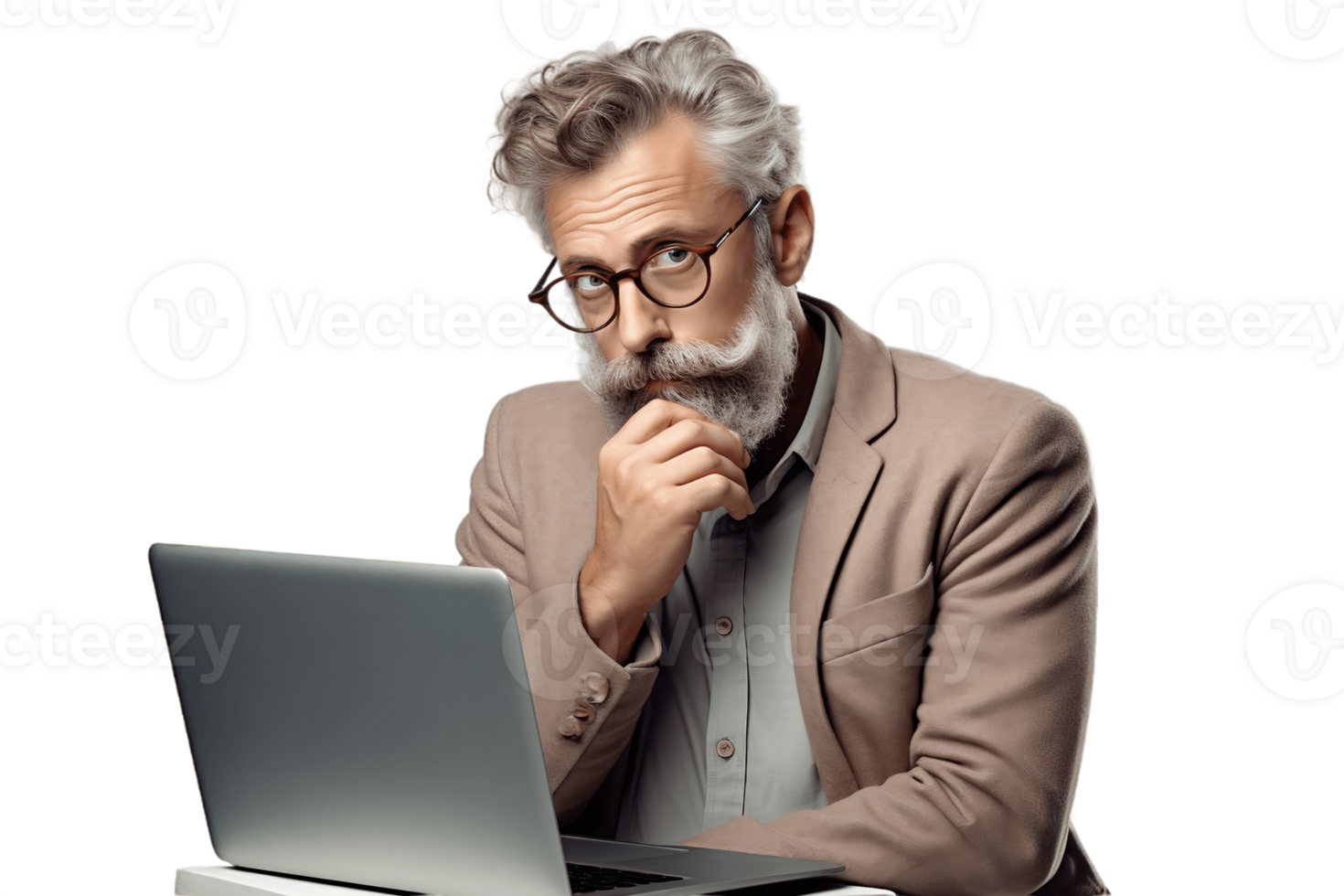 AI generated IT Professional with Laptop on Transparent Background. AI png