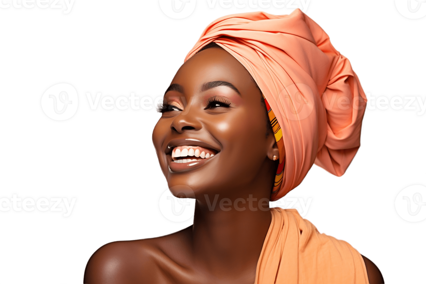 AI generated Happy African Model Woman Face Shot Isolated on Transparent Background. AI png