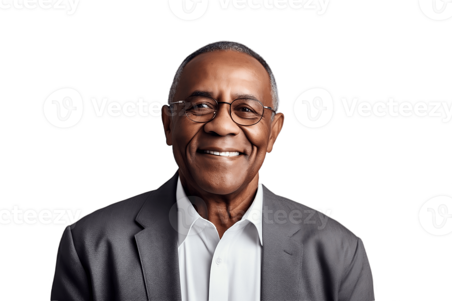 AI generated Senior African-American Businessman Smiling Portrait on Transparent Background. AI png