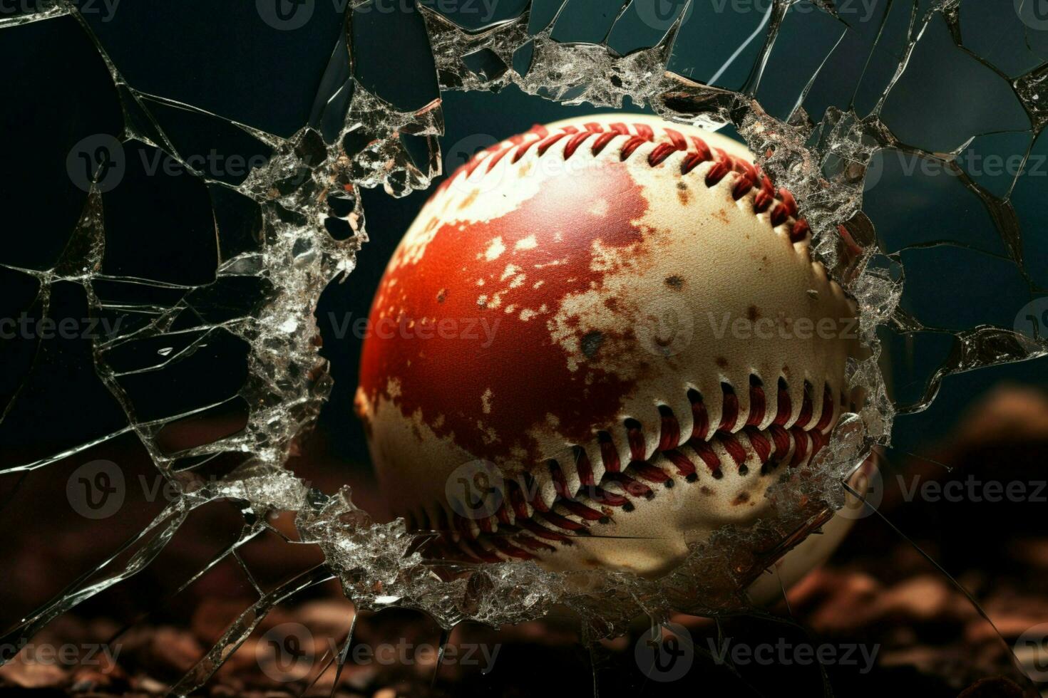 AI generated Design inspiration Baseball breaks through a broken window, compelling visuals photo