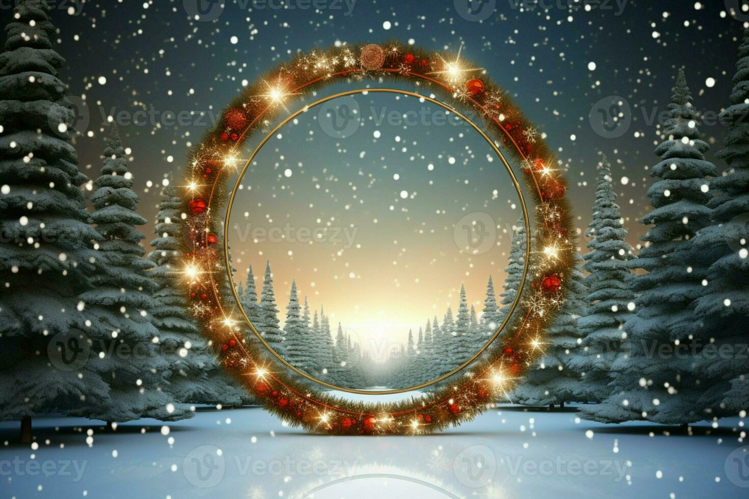 AI generated Elegantly designed 3D circle frame background perfect for Merry Christmas and Happy New Year AI Generated photo