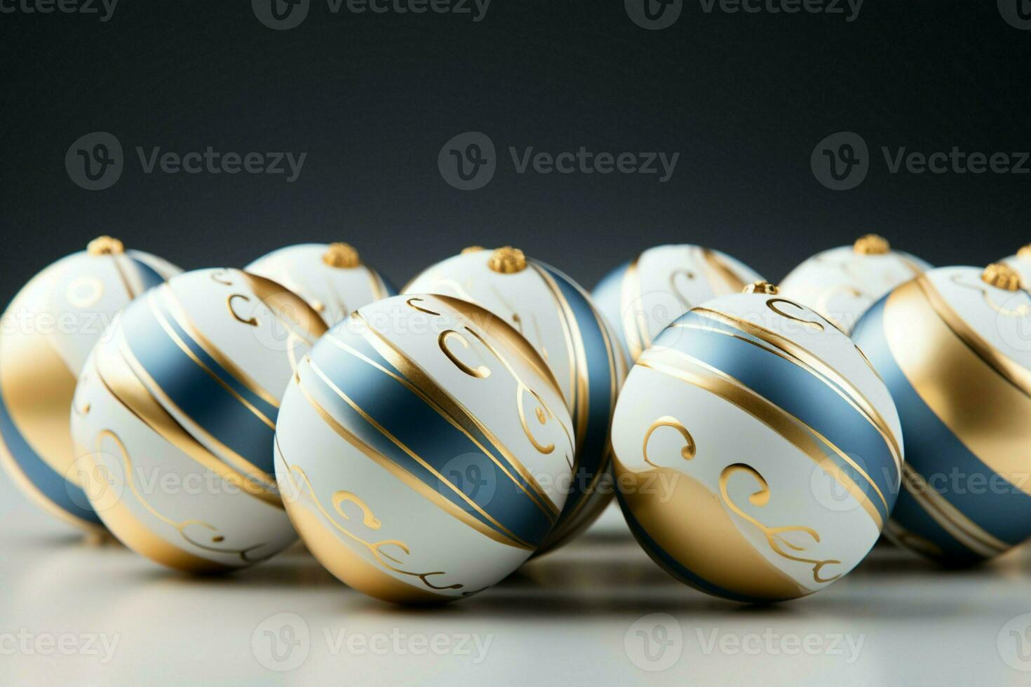 AI generated Easter joy white, blue, and gold eggs in a minimalistic mockup photo