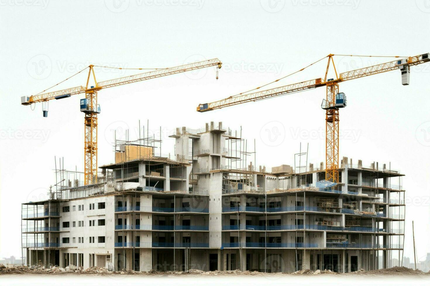 AI generated Isolated progress Construction site with a building in development on a white backdrop AI Generated photo