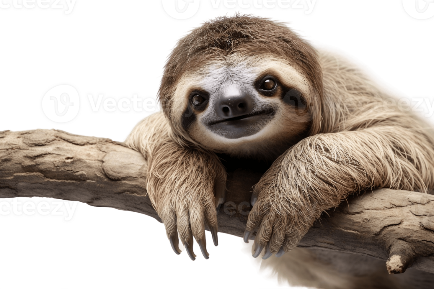 AI generated Sloth on Branch Isolated on Transparent Background. AI png