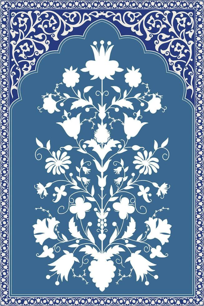 Traditional Indian flower motif. Mughal hand drawn Mughal wall paintings. Mughal illustration for wall painting. Mughal silhouette motif. vector