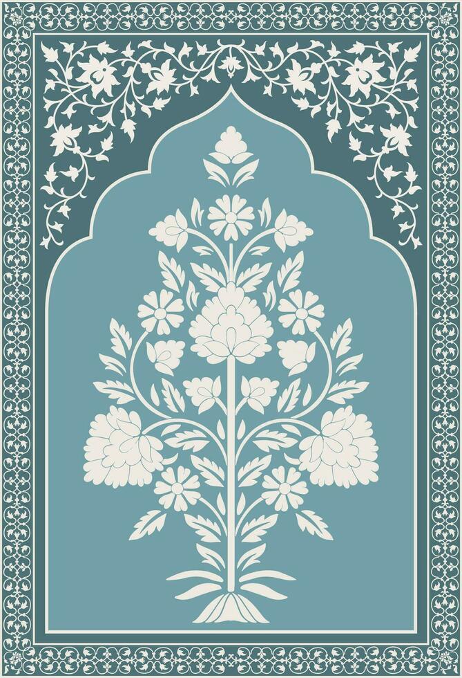 Traditional Indian flower motif. Mughal hand drawn Mughal wall paintings. Mughal illustration for wall painting. Botanical floral ethnic motif. vector